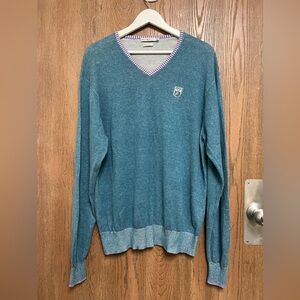 Peter Millar Teal V-Neck Silk/Cotton/Cashmere Sweater